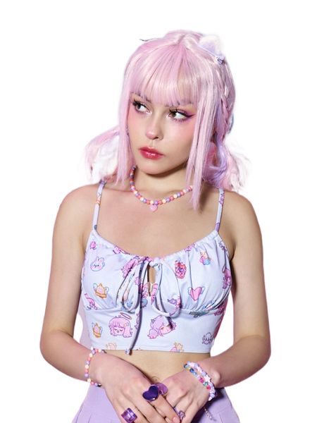 

romwe x citrine note anime cartoon print tie front bikini j0jc#, White;black