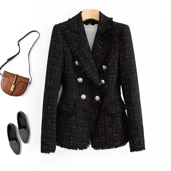 

b048 womens suits designer blazers goddess temperament tweed suit jacket 2022 double-breasted high-quality slim is thin and small fragrance, White;black