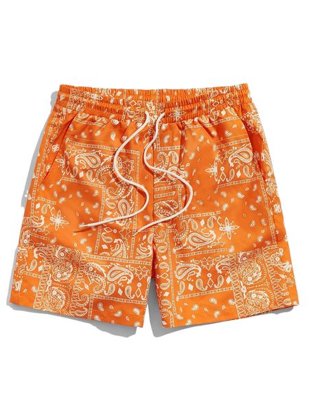 

men floral & paisley drawstring waist shorts w8ty#, White;black