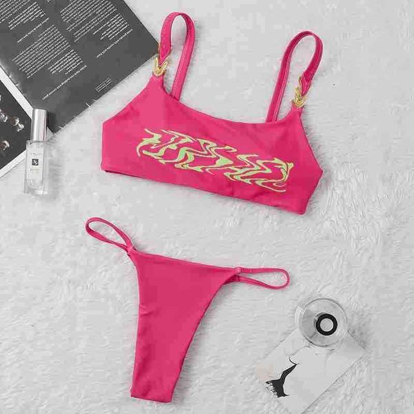 

designer women's swimwear bikini v family's same metal stitching bikini slim strap high split half buttock ins swimsuit, White;black