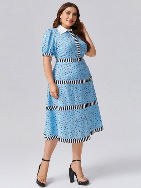 

x dash of pep plus allover pill print shirt dress 50ux#, Black