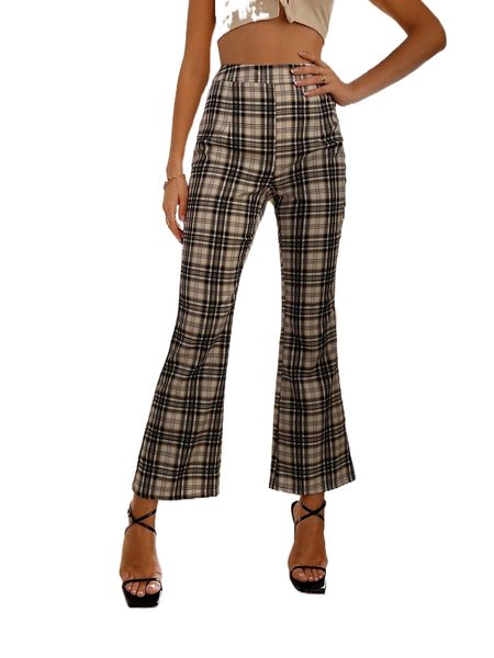

plaid flare leg cropped pants p3iu#, Black;white