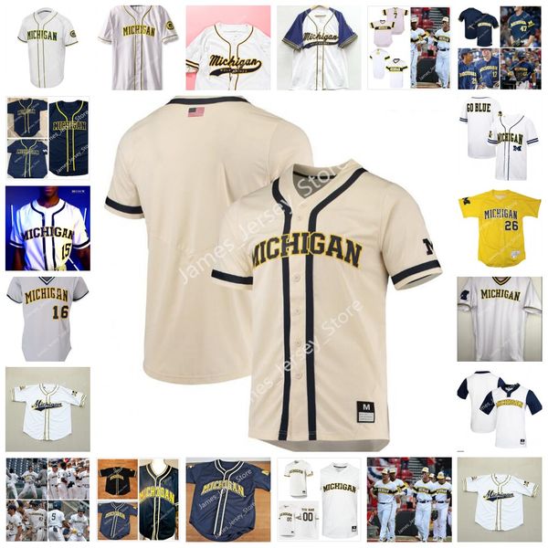 Custom costume Michigan Wolverines Jersey de beisebol 37 Chase Allen 39 Connor O'Halloran 40 Angelo Smith 41 Christian Blakely 47 Jacob Denner Noah Rennard Ian Kennedy