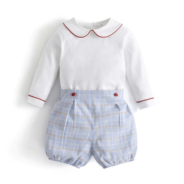 SisterBrother Set di vestiti per neonati coordinati per bambini Bloomer scozzesi per bambini Camicie bianche Boutique spagnola Ragazzi Abbigliamento classico per abbigliamento 220419
