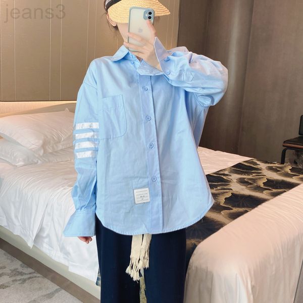 

women's polos designer tb ribbon four bar casual shirt 2022 early autumn new wide edition men's and women's same style couple, White