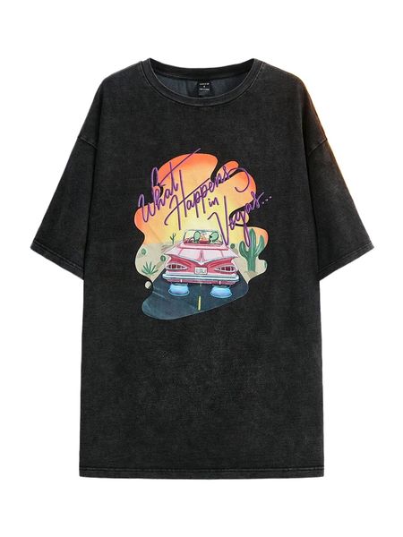 

x ashley durham car & letter graphic drop shoulder tee k55t#, White