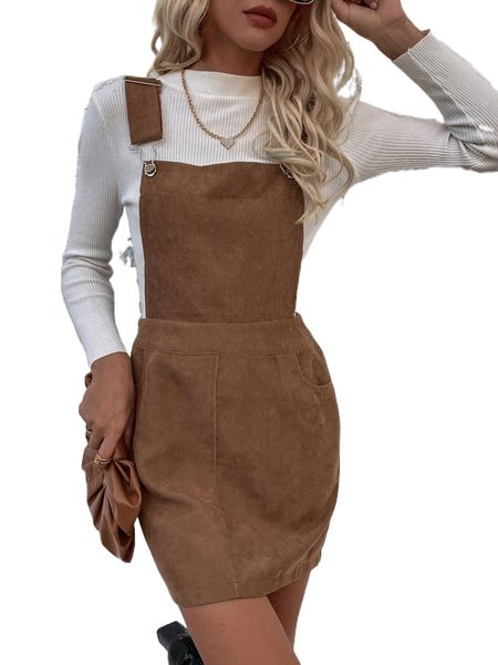 

slant pockets corduroy overall dress without sweater b1mq#, Black;gray