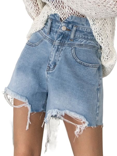 

dazy high waist raw trim wide leg denim shorts j71c#, White;black