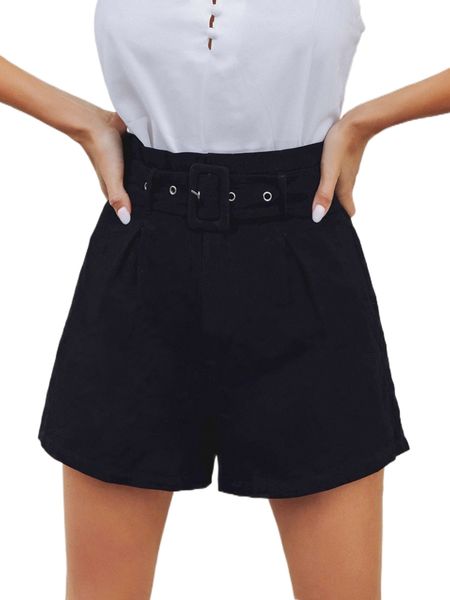 

buckle belted fold pleated shorts y9ef#, White;black