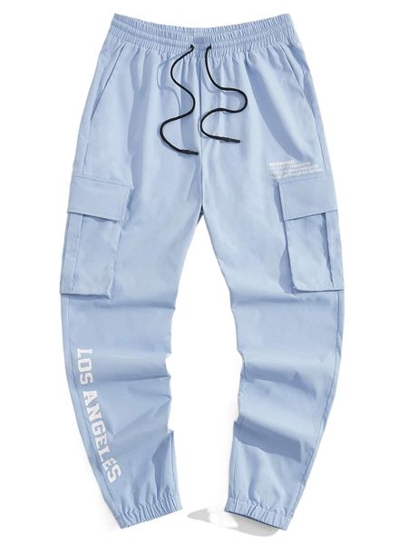 

men letter graphic flap pocket cargo pants h6pl#, Black