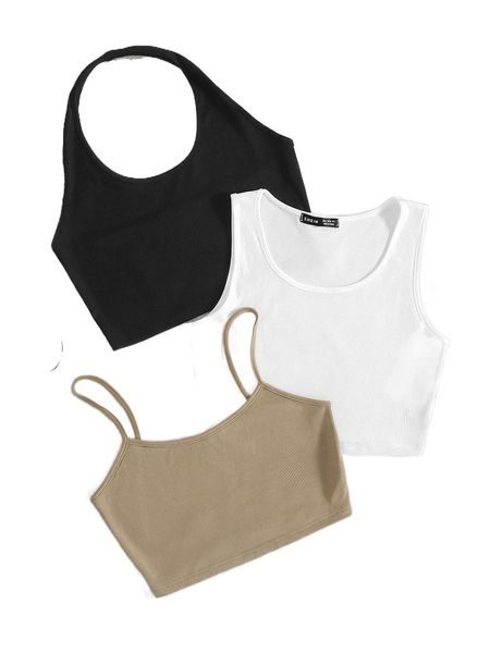 

3pcs solid crop n87g#, White