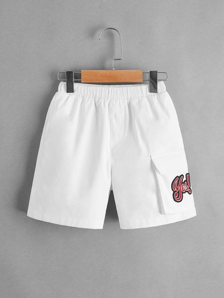 

toddler boys letter patched flap pocket shorts she01, Black