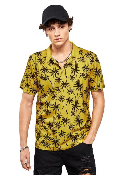 

men tropical print polo shirt 069f#, White;black