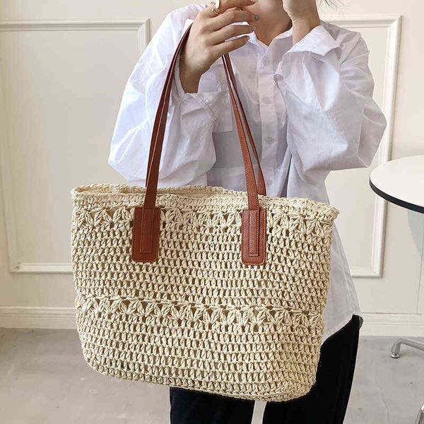 

summer vacation beach woven bag temperament shoulder 2022 new large capacity leisure commuter tote bag purses