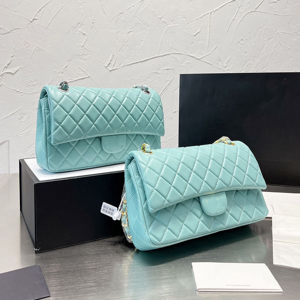 

2022ss classic double flap f/w lambskin quilted bags gold/silver metal hardware matelasse chain crossbody purse 15 colors can choose pochett