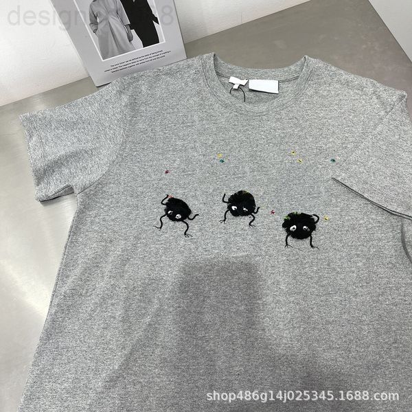 

women's t-shirt designer [correct version]22 spring and summer new fashion brand embroidered elf ball pure cotton t-shirt loose round n, White