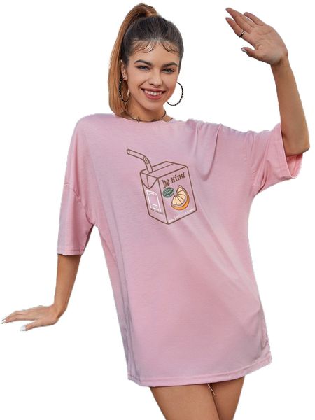 

beverage & slogan graphic drop shoulder tee f2wm#, White