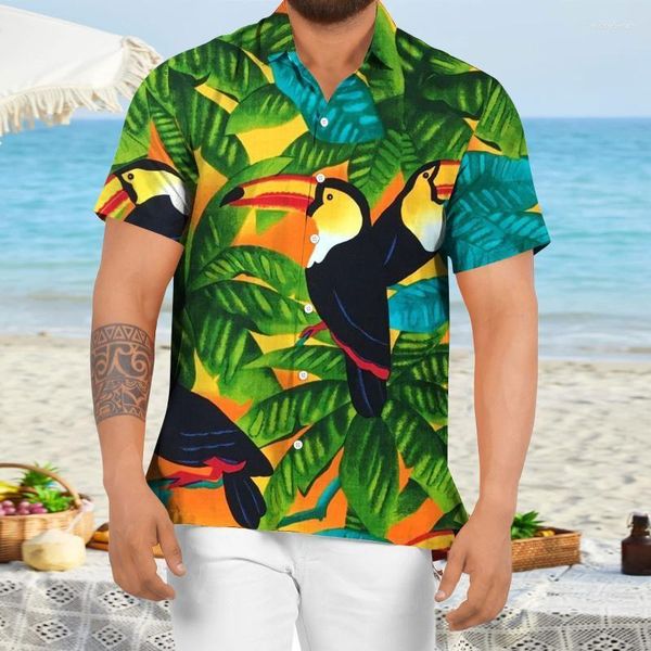 Camicie casual da uomo T-shirt bianca spessa da esterno blu T-shirt da uomo primavera estate floreale spiaggia tropicale abbottonatura corta pagliaccetto TeeMen's Eldd22