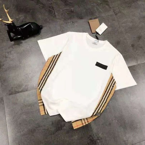 

designer stitching plaid printed tee men's and women's same style cotton fashion t-shirt size s-2xl, White