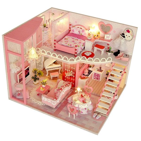 CUTEBEE Casa delle bambole in miniatura Casa delle bambole con kit di mobili Casa in legno Miniaturas Giocattoli per bambini Anno Regalo di Natale LJ201126