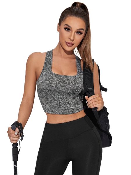 

space dye racerback crop sports tank a3yf#, Gray