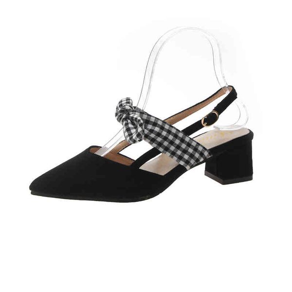 

sandals womens princess shoes new line buckle thick sandals fairy bow pointed lady high heels 220704, Black