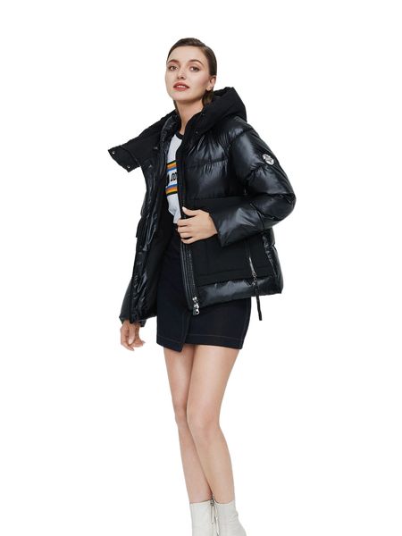 

gasman raglan sleeve flap pocket hooded puffer coat g9zd#, Black