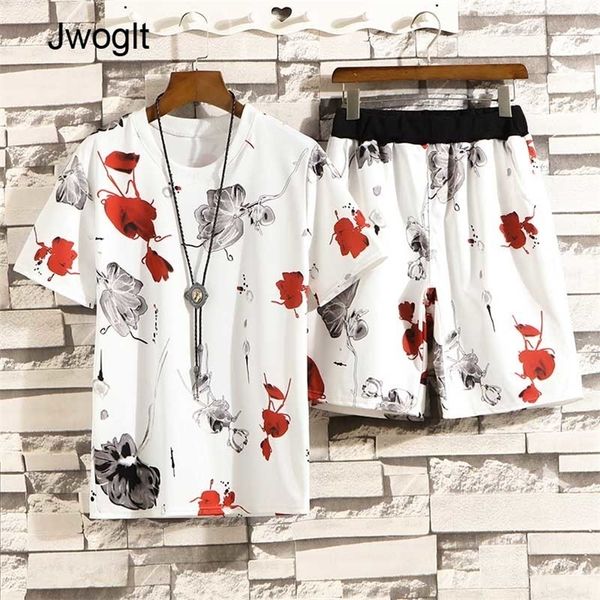 

10 styles summer tracksuit men wolf printed sportswear set men shorts t shirt men s suit 2 pieces sets asian size lj201126, Gray