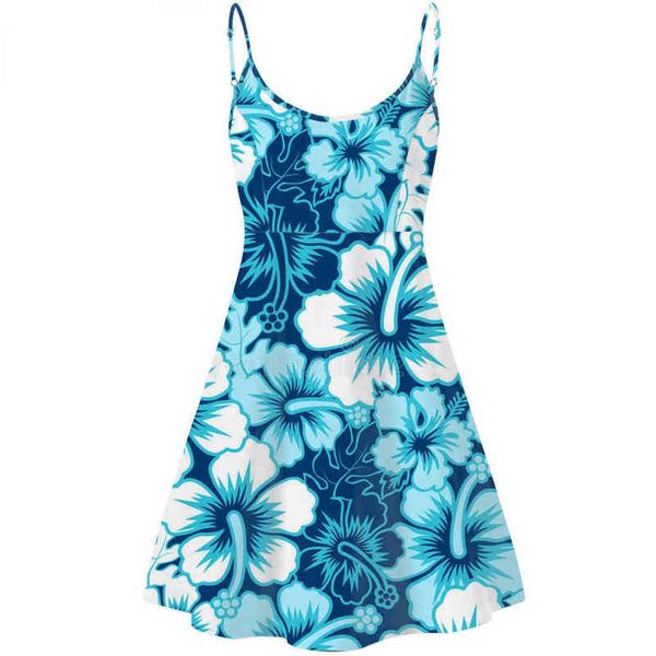 Tropical Hawaiian Hibiscus Blumen Print Summer Beach Kleid für Damen Ärmeloses Slip Short Kleid Vestido de Mujer G220510