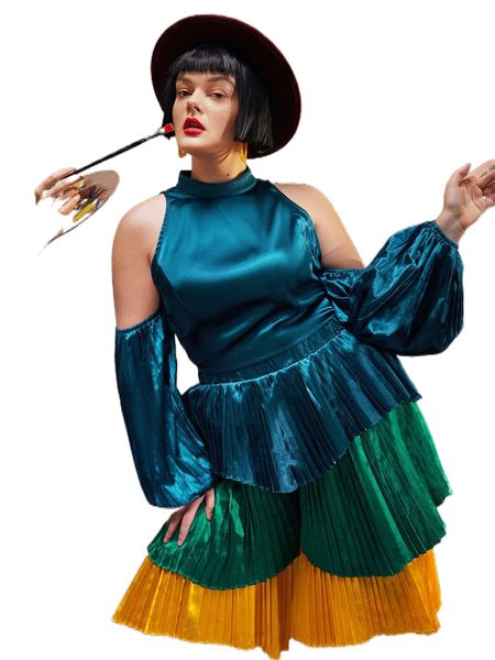 

x kashmir plus cold shoulder lantern sleeve satin s3dn#, Black