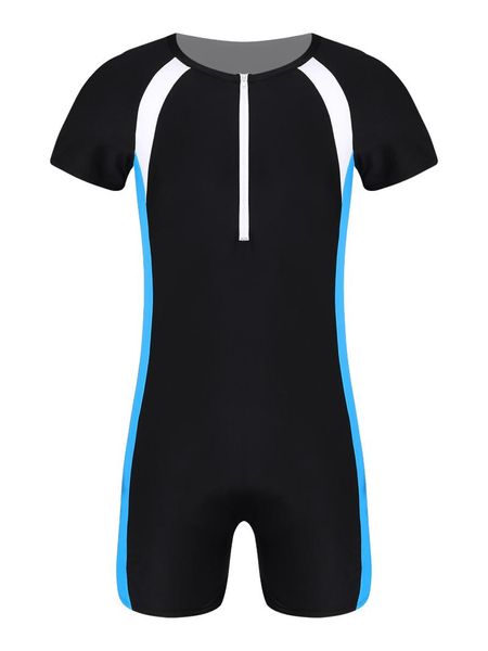 Kadın Mayo Erkekler Tek Parça Simwear Kısa Kollu Ön fermuar Kapanması Renkblok Patchwork Tulum Yüzme Takım Triatlon Wetsuit