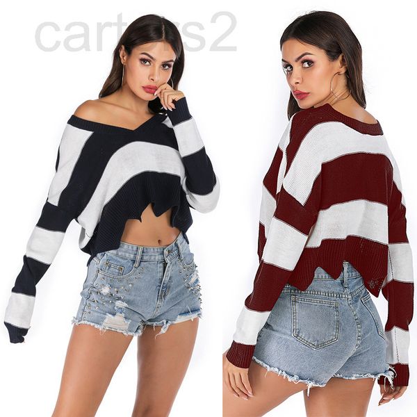 

women's sweaters designer 2022 women's spring new striped short knitted long sleeved bottomed sweater h38c2022, White;black