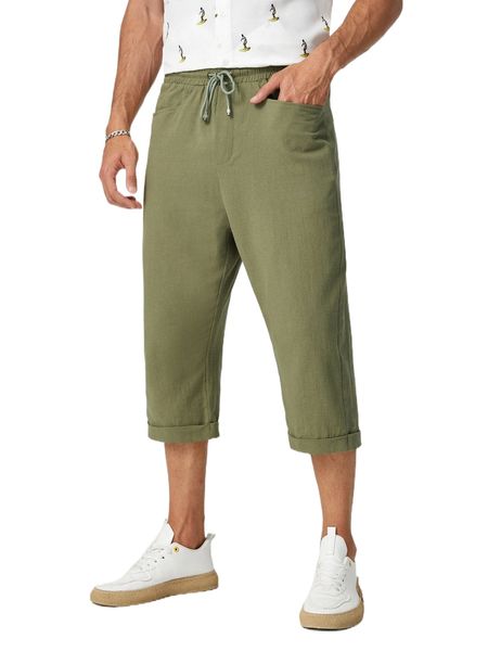 

men drawstring waist capri pants e4jc#, Black