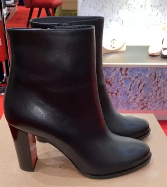 

men ankle boot luxury design shoes red sole boots fever black crosta leather with vamp and square toe low heel snake-embossed leathers ankle