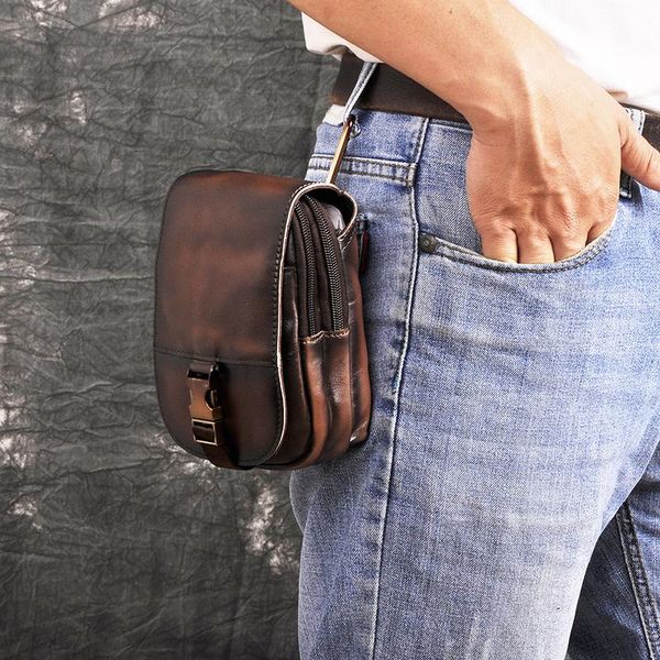 Taille Taschen Design Herren Leder Kleine Reise Handy Tasche Haken Gürtel Fanny Pack Tasche High Fashion Männlichen Fall 6185-dcWaist BagsWaist