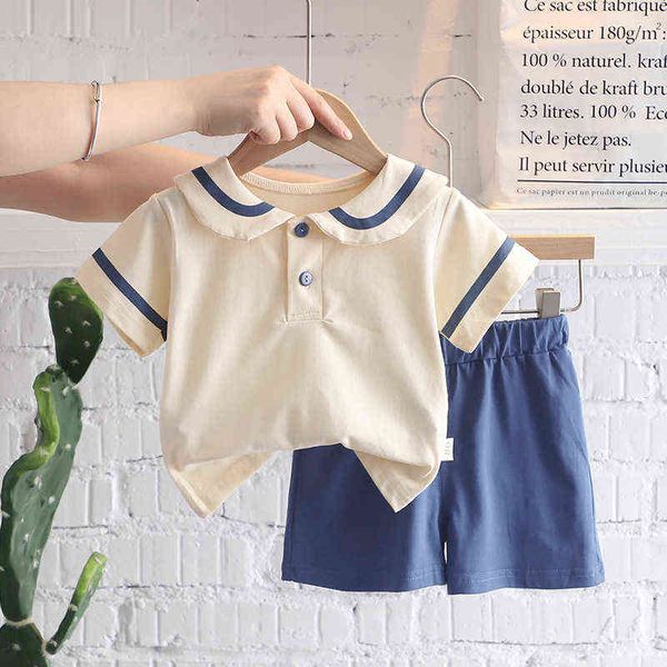 

new summer girls boys clothing baby set children's clothing lapel t-shirt + shorts 2pcs clothing boys 0-5 years old g220509, White