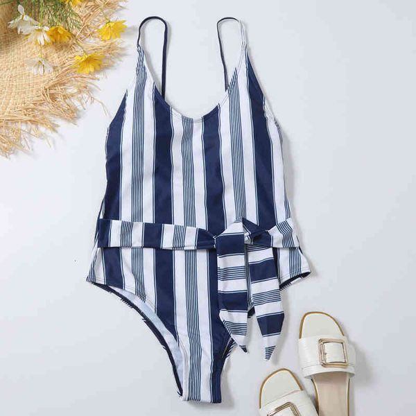 

one-piece swimsuit women's stripe leaky back bikini, White;black