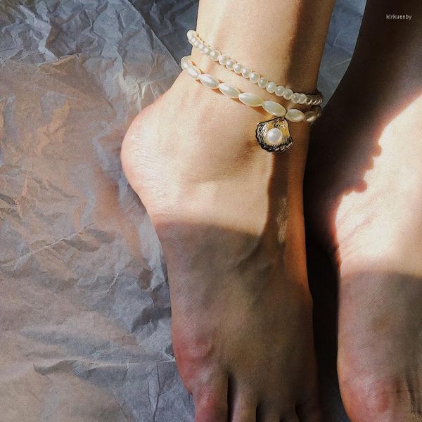 Anklets 2pcs Beach Multiyer Beads Women's Anklet Pearl Leg Chain Shell Bohemian for Women Foot Jewelry Boho Braceletsanklets Kirk22