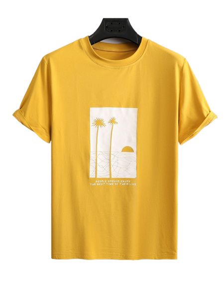 

men slogan & palm tree print tee j58e#, White;black