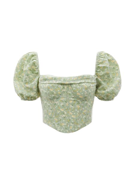 

ditsy floral print puff sleeve crop blouse n0rt#, White