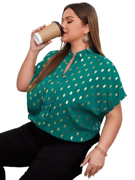 

plus all over print batwing sleeve blouse k5fd#, Black