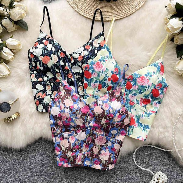 

women's tanks camis korean version spring and summer 2022 versatile leisure seaside floral small suspender vest women's breast wra, White