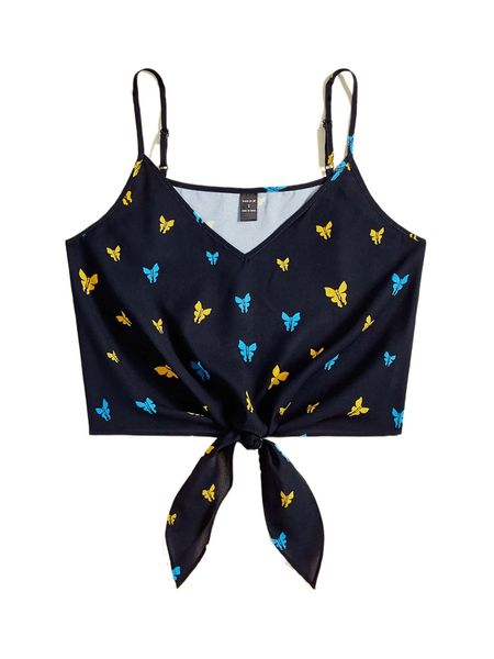 

x chelsey lanter totten butterfly print knot hem cami y8vj#, White