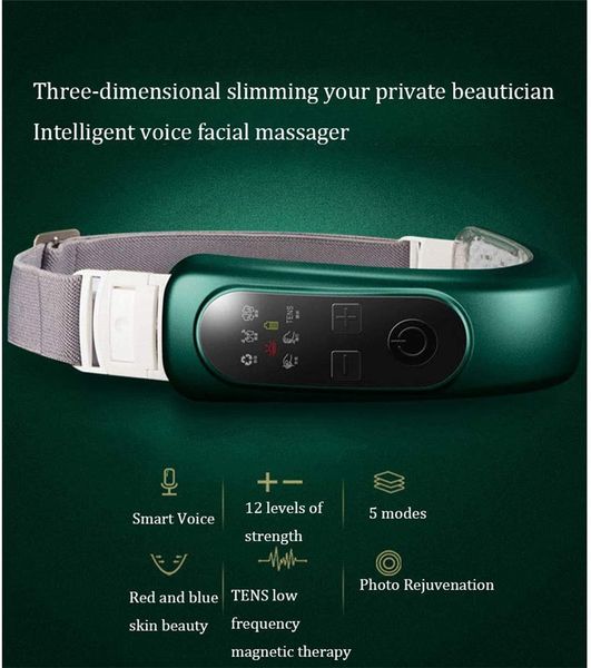 

chin v-line up lift belt machine red blue led pn therapy vibration ems facial lifting device face slimming massager v-face perfections