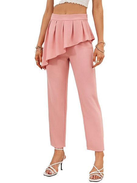 

fold pleated detail ruffle trim pants e1bw#, Black;white