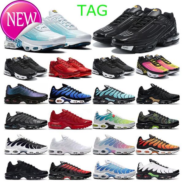 

tn plus 3 .0 running shoes men women laser blue triple black white volt glow oreo womens breathable sneakers trainer outdoor sports 36 -46