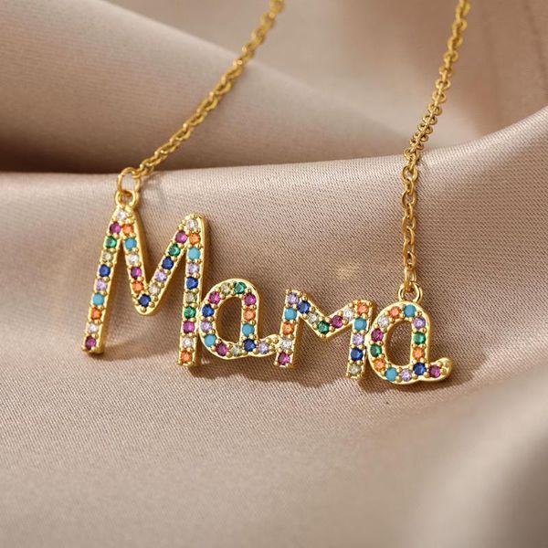 Anhänger Halsketten Elegantes Muttertagsgeschenk MaMa Brief Namenskette Kupfer Zirkonia Halskette Schmuck für FrauenAnhänger