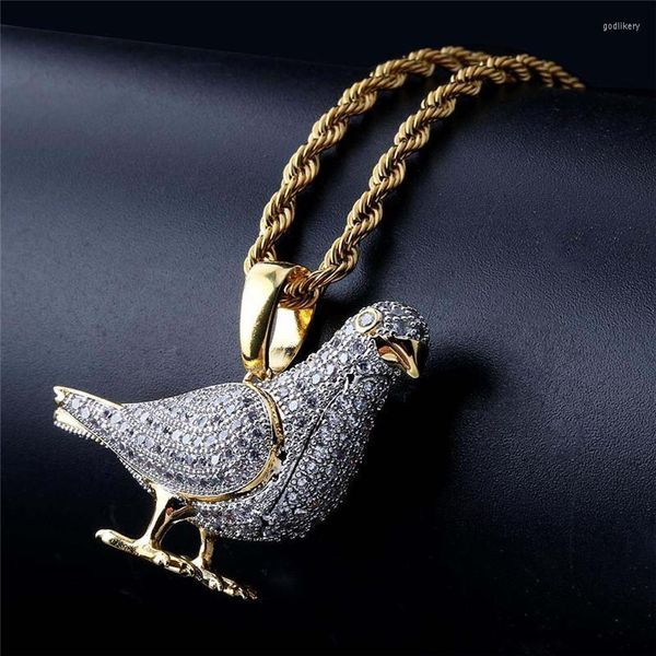 Colares de pingentes de jóias de hip hop geladas de pombo de pombo com corrente de ouro para homens micro paving zircon Animal colarpingend godl22