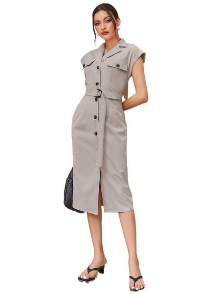 

batwing sleeve flap detail belted shirt dress m1ak#, Black;gray