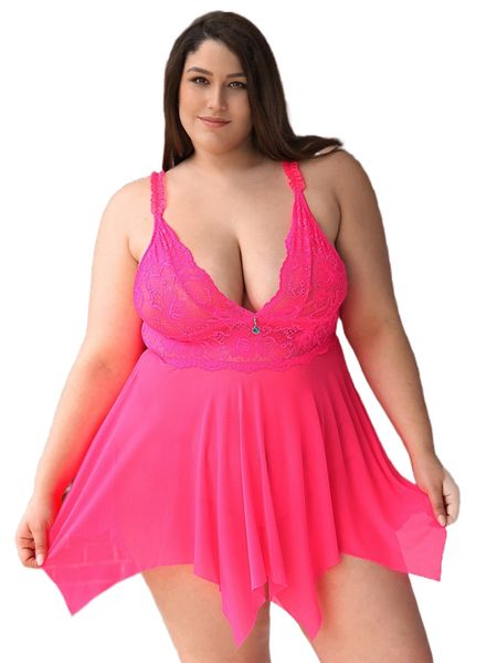 

plus neon pink mesh contrast lace slips with thong m03l#, Black;white